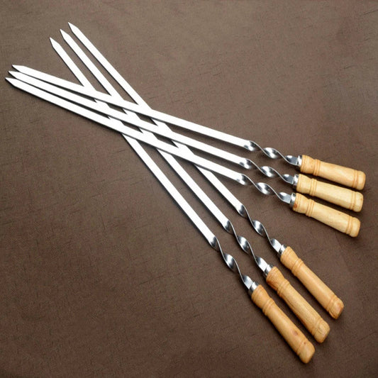 55cm Large Reusable BBQ Skewer – Stainless Steel with Wooden Handle