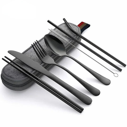 Travel-Friendly Reusable Tableware Set – Portable Stainless Steel Cutlery